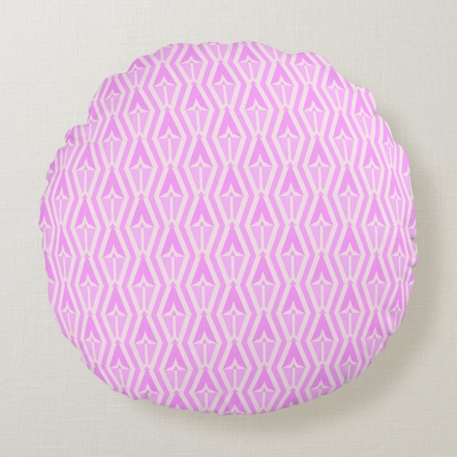 Diamonds & Arrows Pink and White Round Pillow (Front)