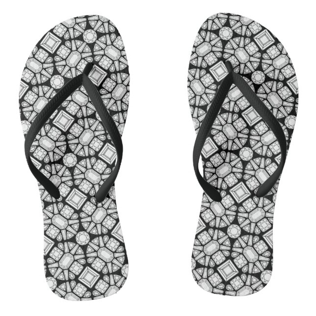 Diamonds Black and White Pattern Flip Flops (Footbed)