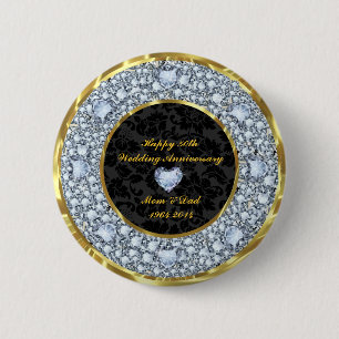 Diamonds, Black & Gold 50th Wedding Anniversary 2 Inch Round Button