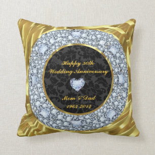 Diamonds, Black & Gold 50th Wedding Anniversary Throw Pillow