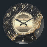 Diamonds Black Marble 50 Wedding Anniversary   Large Clock<br><div class="desc">Elegant gold diamonds on marble wedding anniversary clock.</div>