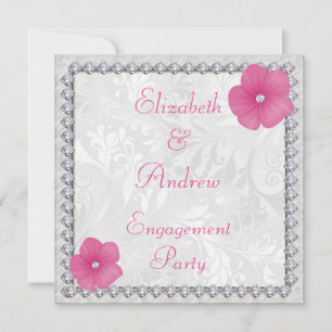 Diamonds Bling Image Floral Damask Engagement Invitation