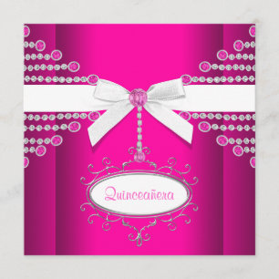 Diamonds Bow Hot Pink Quinceanera Invitation