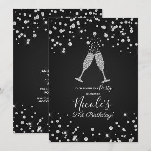 Diamonds Champagne Toast Modern Birthday Party Invitation