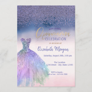 Diamonds,Chic Dress Ombre  Quinceañera Party Invitation