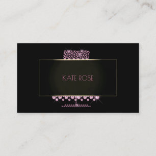 Diamonds Crystal Black Pink Rose Cake Designer Business Card