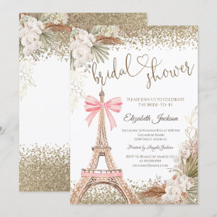  Diamonds Eiffel Tower Bow Flowers Bridal Shower  Invitation