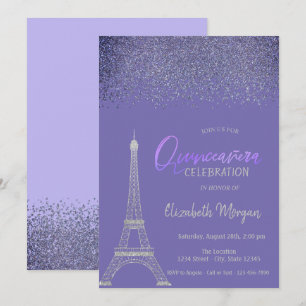  Diamonds,Eiffel Tower Light Purple Quinceañera Invitation
