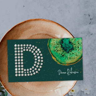 Diamonds Emerald Agate Initial D Letter Monogram Business Card
