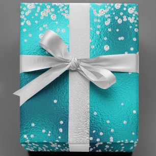 Diamonds Faux Glitter Bling Robin's Egg Teal Blue Wrapping Paper