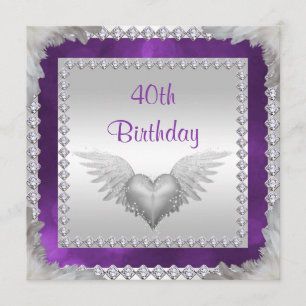 Diamonds & Feathers 40th Birthday Invitation
