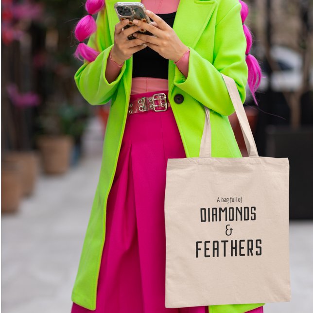 Diamonds & Feathers Unique Message Tote Bag (Combine the elegance of diamonds with the lightness of feathers!)