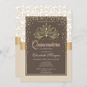 Diamonds Floral Damask Quinceañera  Invitation