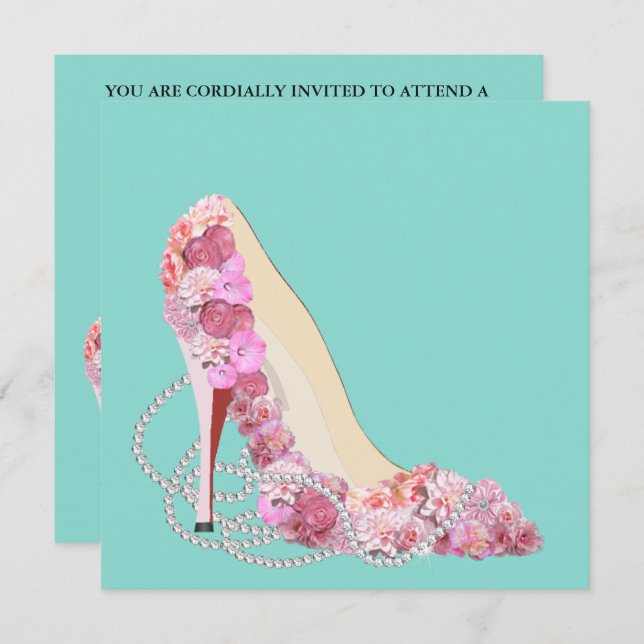 Diamonds & Flower Bouquet Heels Shower Party Invitation (Front/Back)