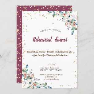 Diamonds Flowers Burgundy Rehearsal Dinner Invitation