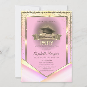 Diamonds Frame Grad Cap Ombre Graduation Party Invitation