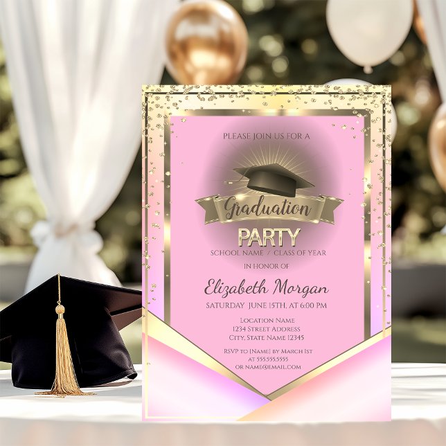 Diamonds Frame Grad Cap Ombre Graduation Party Invitation (Creator Uploaded)