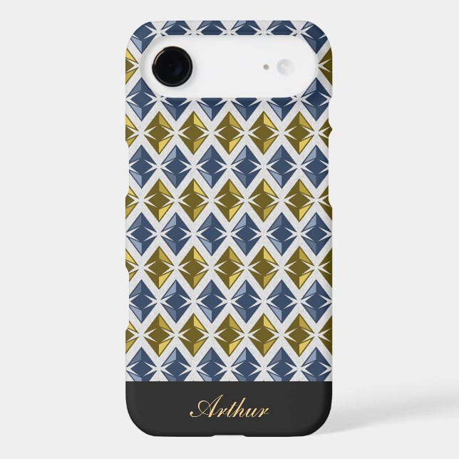 Diamonds Geometric Golden Blue any Name Case-Mate iPhone Case (Back)