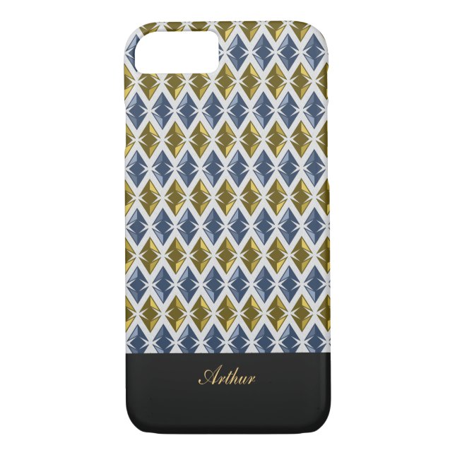 Diamonds Geometric Golden Blue any Name Case-Mate iPhone Case (Back)