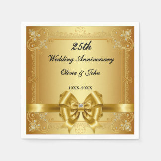 Diamonds & gold 25th Wedding Anniversary gift Napkin