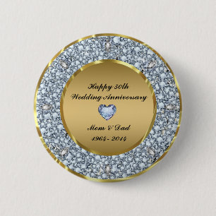 Diamonds & Gold 50th Wedding Anniversary 2 Inch Round Button