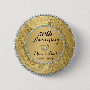 Diamonds & Gold 50th Wedding Anniversary 2 Inch Round Button