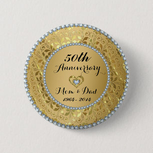 Diamonds & Gold 50th Wedding Anniversary 2 Inch Round Button