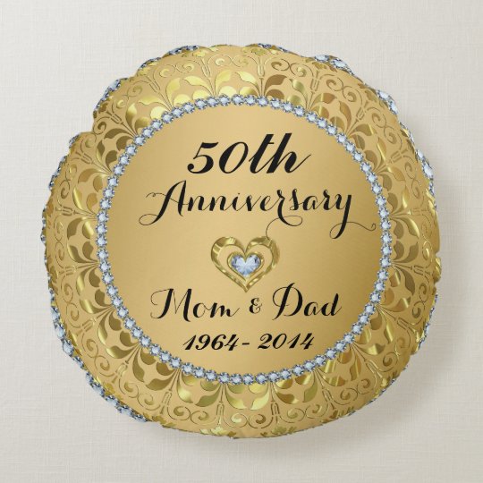 Diamonds & Gold 50th Wedding Anniversary Round Pillow