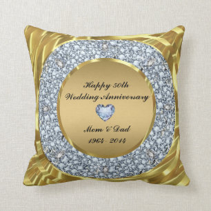 Diamonds & Gold 50th Wedding Anniversary Throw Pillow