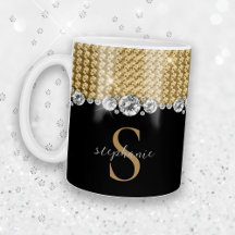 Diamonds Gold Black Elegant Shiny Monogram Custom
