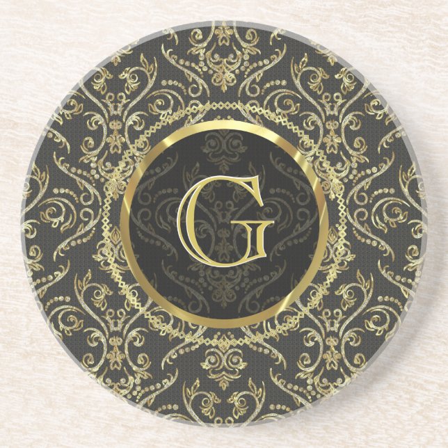 Diamonds & Gold Fine Shading Pattern-Customizable Coaster (Front)