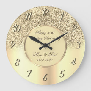 Diamonds Gold Glitter 50 Wedding Anniversary Large Clock