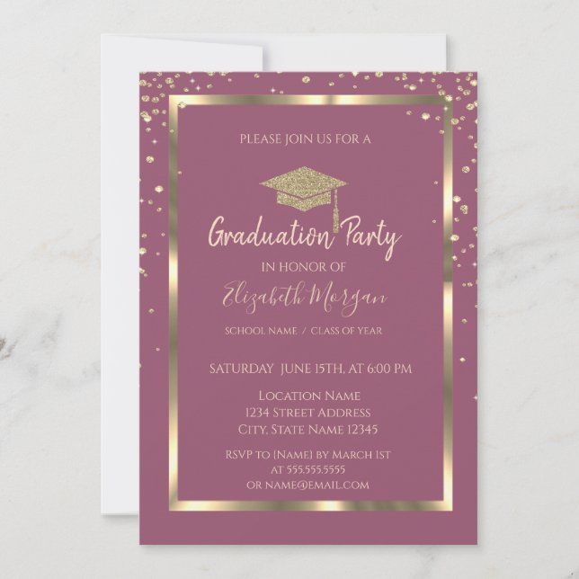Diamonds Gold Graduation Cap Frame Graduation Invitation (Front)