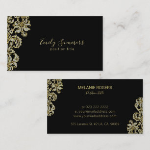 Diamonds & Gold Swirl On Black Business Card