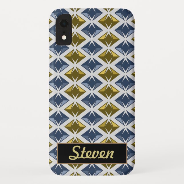 DIAMONDS Golden Blue Gems Custom Name Case-Mate iPhone Case (Back)