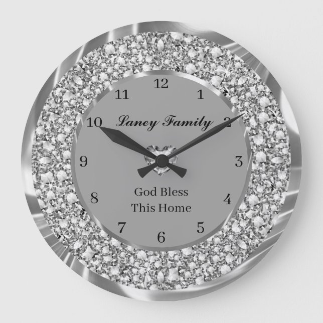 Diamonds Heart Large Clock (Front)