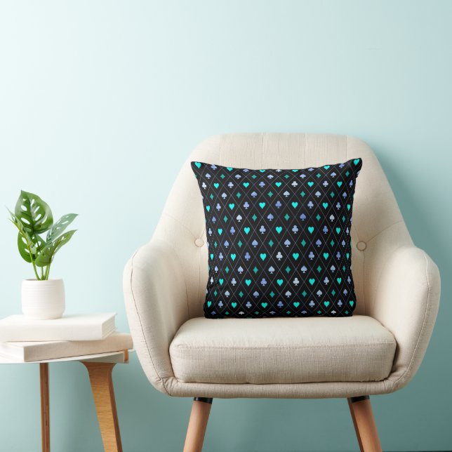 Diamonds Hearts Spades Clubs Playing Cards Pattern Throw Pillow (Chair)