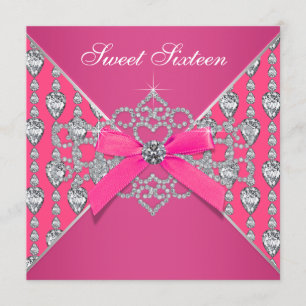 Diamonds Hot Pink Sweet 16 Birthday Party Invitation