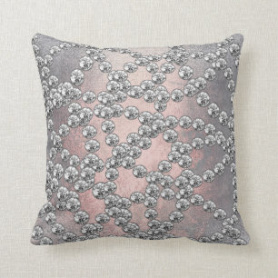 Diamonds Jewels Decor Silver Grey Pink Grungy Throw Pillow
