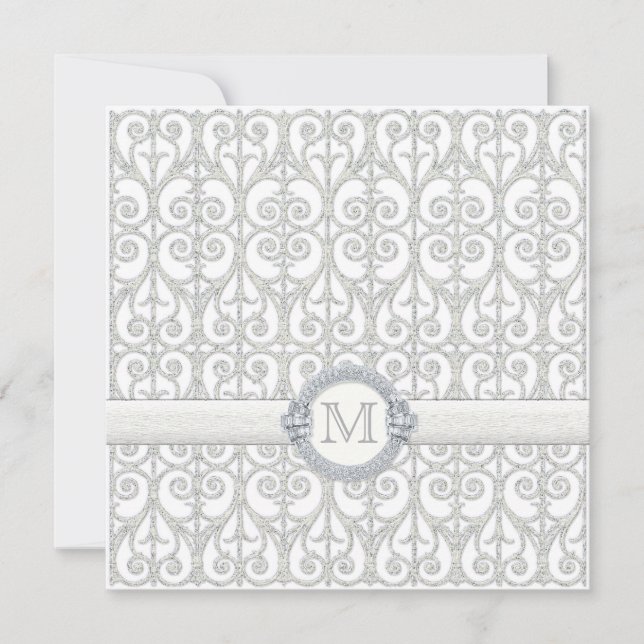 Diamonds & Lace, Monogrammed Wedding Invitation (Front)