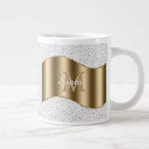 Diamonds, Large Gold Monogram White Script Name #2 Coffee Mug