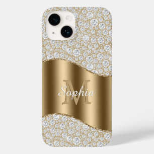 Diamonds, Large Gold Monogram, White Script Name Case-Mate iPhone 14 Case