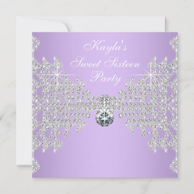 Diamonds Lavender Purple Sweet 16 Birthday Party Invitation (Front)