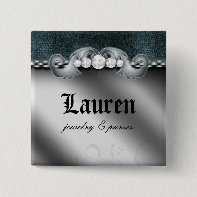 Diamonds Leather Jewellery Purse Silver Blue 2 Inch Square Button (Front)