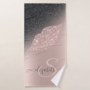 Diamonds Lips Glitter Ombre Rose Gold   Bath Towel Set