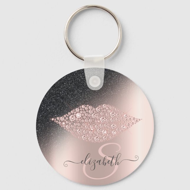 Diamonds Lips Glitter Ombre Rose Gold  Keychain (Front)