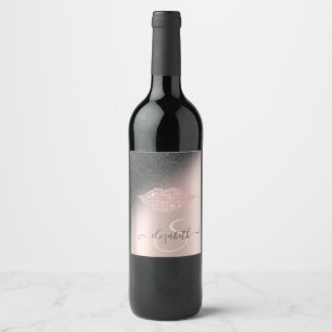 Diamonds Lips Glitter Ombre Rose Gold Wine Label