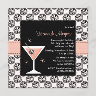 Diamonds Martini Bachelorette Party Invitations