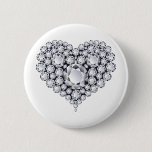 Diamonds on Black Heart Gems 2 Inch Round Button