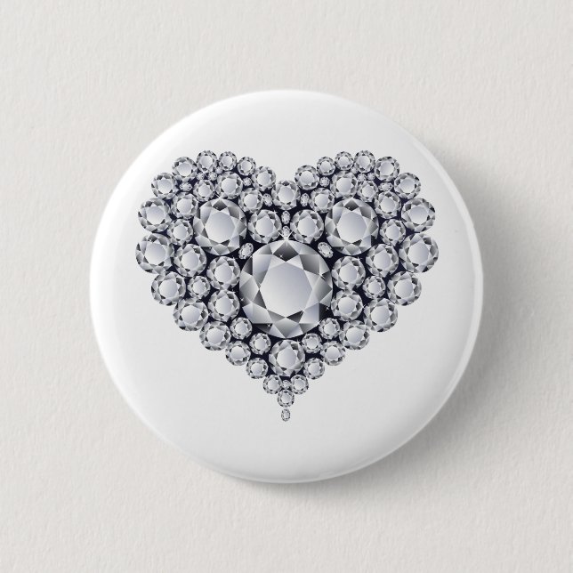 Diamonds on Black Heart Gems 2 Inch Round Button (Front)